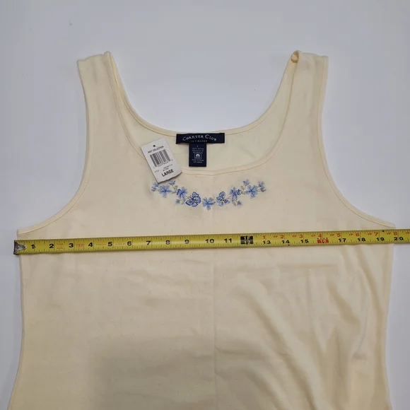 Charter Club Butter Yellow Intimates dress with Blue Floral Embroidery Size L - Picture 8 of 8